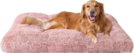 Fluffy Dog Crate Bed for Extra Large Dogs, Plush Faux Fur Pad, Calming Anti Anxiety XL Bed for Crate, Washable Soft Warm Dog Mat with Non-Slip Bottom - Pink - Size 23.6"L x 17.5"W