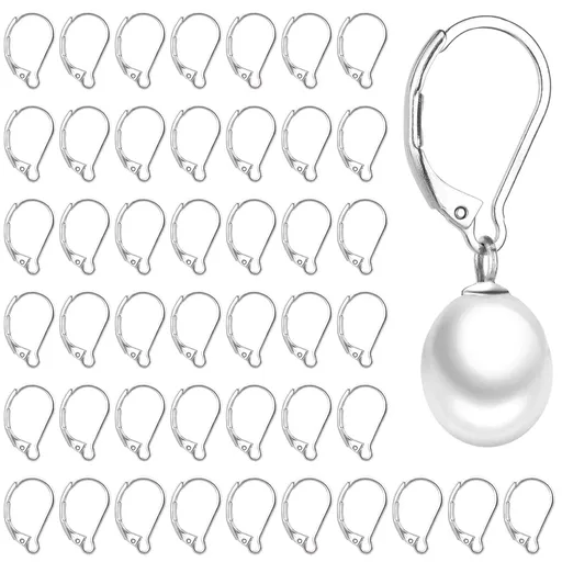 50pcs Stainless Steel Lever Back Earring Clasps, leverback French Earring Hooks, Hypoallergenic Ear Wire findings for Making dangles Earrings, Smooth to Open & Close, 10x16mm for Jewelry Making