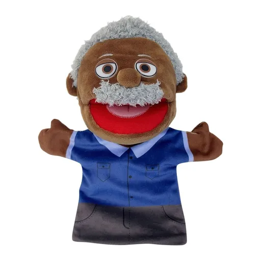 1 Pcs Family Plush Hand Puppet, 12 Inch Grandfather Character Figure, Soft Interactive Doll for Classroom Home Activity, Creative Role-Play Accessory (Black)