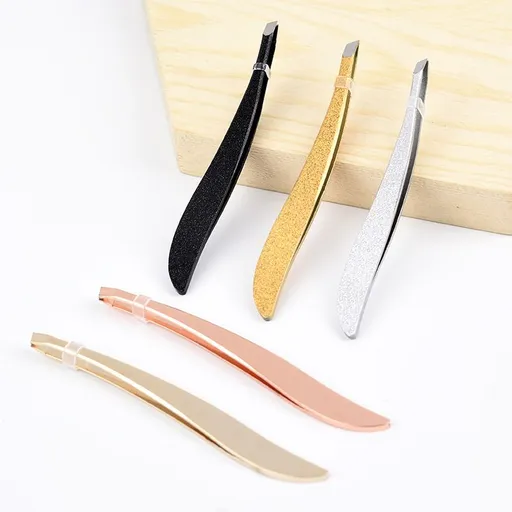 5pcs Eyelash Tweezer High Elasticity Rust-Proof Mini Colorful Professional Tweezer Eyebrow Face Clip for Salon Golden