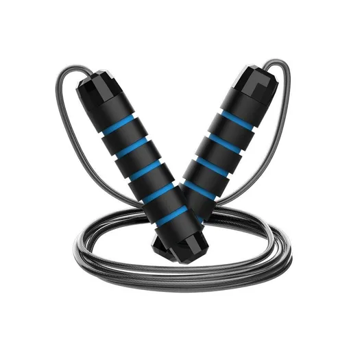 Adjustable Steel Jump Rope with Ball Bearings Foam Handles Tangle Free - Blue