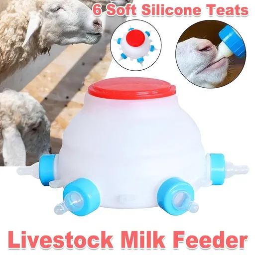 Puppy Feeder Milk Jug 2.5L Capacity 6 Spouts Adjustable Hanging Design Dust-Proof Lid Durable Plastic