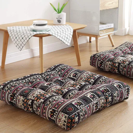 Boho Square Floor Seat Pillows Cushions 22" x 22", Soft Cotton Linen Bohemian Yoga Mandala Meditation Pouf Tatami Floor Pillow