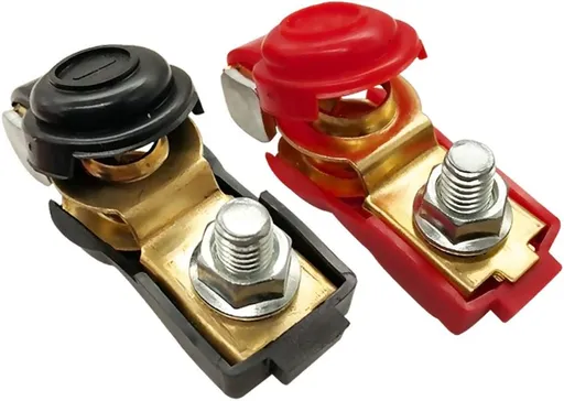 Brass Battery Terminals Connectors Clamps with Plastic Cover and M8 Nut, Battery Terminal Ends Protector Set for Car, Van and More (1 Pair)
