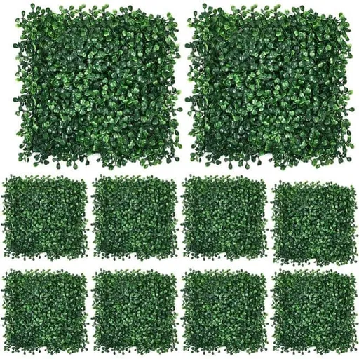 10-Pack Artificial Grass Panels 25x25 cm for Garden Party Wall Decor, Compatible with Outdoor