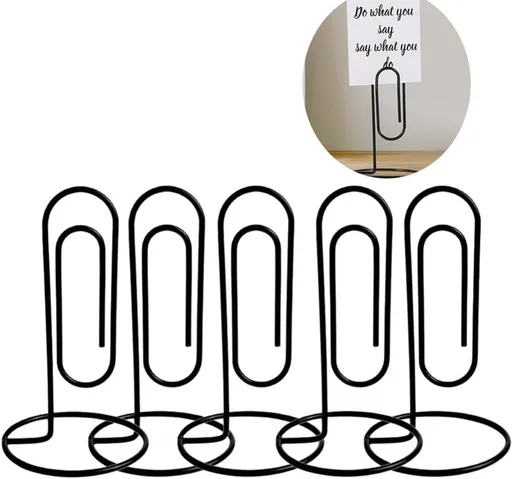5-Pack Black Paperclip Memo Holders, Large Wire Note and Photo Stands for Desks