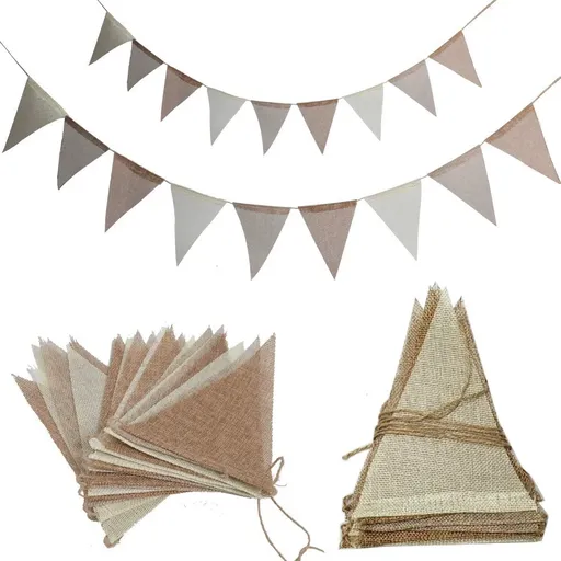 26Ft Banner Triangle Pennant Flag linen-like Bunting Garland Streamers for Birthday Wedding Baby Shower Engagement Camping Rustic Boho Spring Easter Holidays Graduation Party Decorations