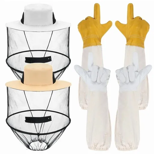 Beekeeping Gloves Hats Set 2 Pack Beekeeping Fencing Veil Mosquito Hats Netting Sun Net Hat with Hidden Net Mesh Mask