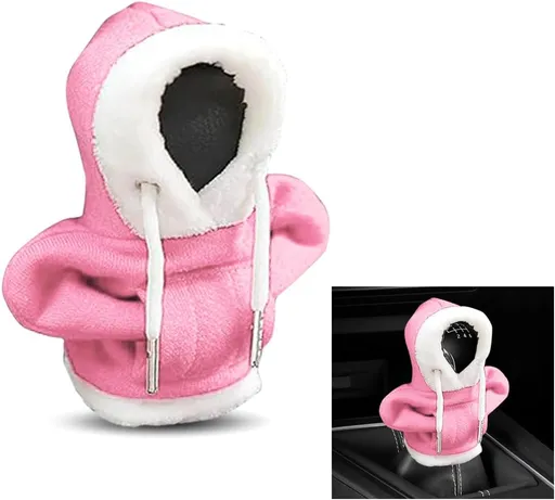 Christmas Car Shift Knob Hoodie Cover, Christmas Style Hoodie Winter Warm Car Shift Cover Shifter Hoodie Protector, Universal Shift Knob Cover Car Interior Decoration Accessories (Pink)