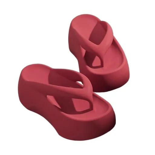 Sandals, 7CM Thick Sole Height-Increasing Flip Flops for Women, Summer Comfort Sandals for Beach & Outdoor Wear Flip Flops for Women - Red - Size 7