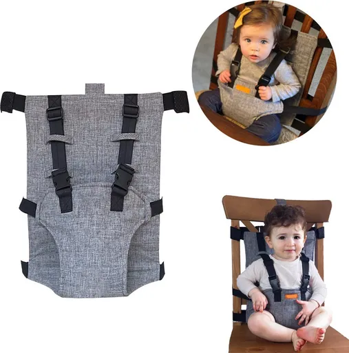 Adjustable High Chair Safety Harness for Children, Portable, Light Gray