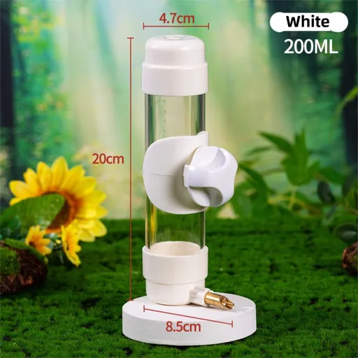 White Automatic Bird Water Dispenser with Extended Brass Needle Valve and Graduated Marking - 200ML Transparent Threaded Cap Feeder