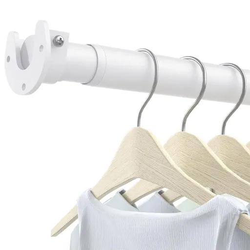 17-39" Closet Rods for Hanging Clothes, Stepless Adjustable Metal Closet Rod, 1.3 Inches Heavy Duty Clothes Hanging Rod for Closet Wardrobes Laundry RV - White