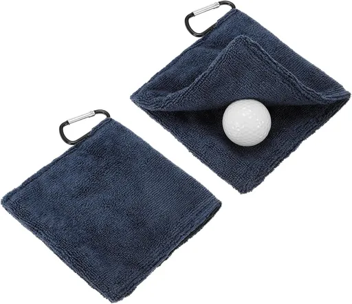 Small Microfiber Golf Towel with Clip (for Bag/Cart/Club – Cleaning Accessory – Men/Women) – 5.51 Inches (approx. 14 cm), 2-Pack,Navy blue