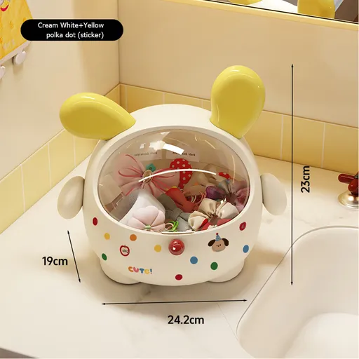 2PCS Yellow-Eared with polka dot Cute Puppy Desktop Bin with Lid - Mini Trash Can & Storage Organiser - Kawaii Office Decor for Vanity & Home Office