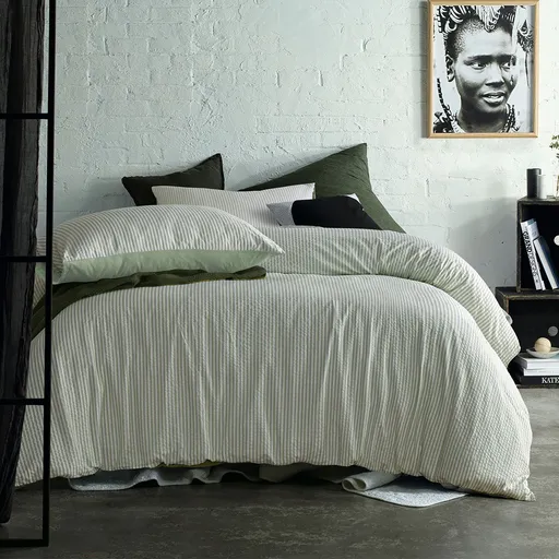 Accessorize Sanford Green Striped Pattern Quilt Cover Set Queen