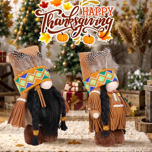 Plush Dolls Thanksgiving Figures Set of 2 Faceless Native American Inspired 8.6 Inch
