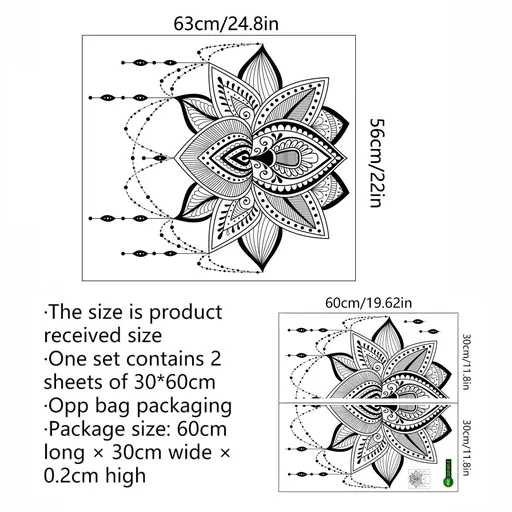 Flower Wall Sticker, Buddhism Lotus Bohemian Décor, Removable Lotus Yoga Meditation Art Murals Décor for Living Room, Bedroom