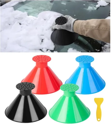 4PCS Magical Ice Scrapers for Car Windshield, Cone-Shaped Car Snow Remover with Funnel, Round Snow Scraper Car Snow Removal Shovel Tool, Frost Wipe Scraper Car Window Cleaner for Ice & Snow