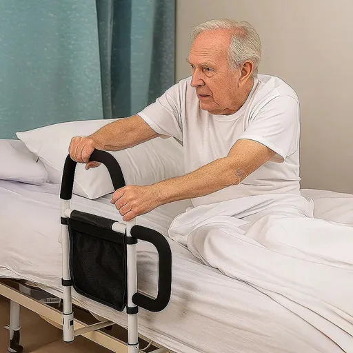 Adjustable Bed Rail – Bedside Handle with Storage Pocket & Safety Strap