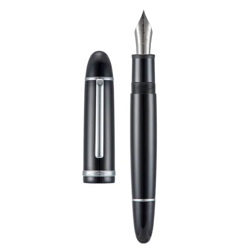 Black Fountain Pen 0.7mm Fine Point Silver Trim Smooth Writing Instrument with Converter Fine Point Silver Trim Smooth Writing
