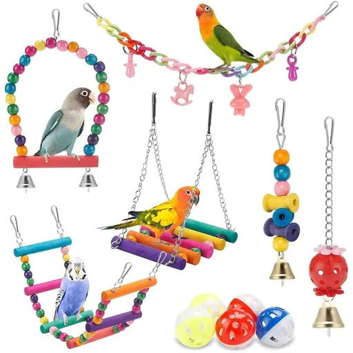 Bird Parakeet Toys,Swing Hanging Standing Chewing Toy Hammock Climbing Ladder Bird Cage Colorful Toys Suitable for Budgerigar, Parakeet, Love Birds, Finches