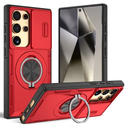 2-in-1 Magnetic Sliding Lens Case, Red for Samsung S25Ultra