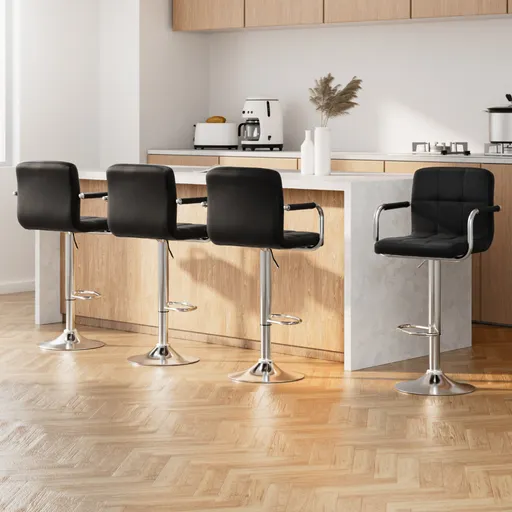 Bar Stools Leather Gas Lift 68-81cm Black 4 Piece