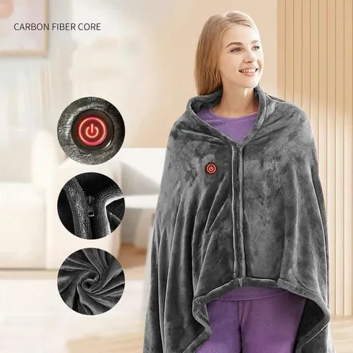 Gray Heated Wearable Blanket with Carbon Fiber Core & Adjustable Heat