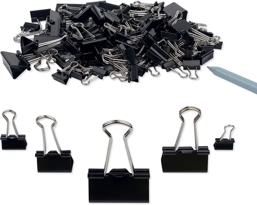 Binder Clips Paper Clamps Assorted Sizes 150 Count (Black), Large, Medium, Small, X Small and Micro, 5 Sizes in One Pack, Meet Your Different Using Needs.