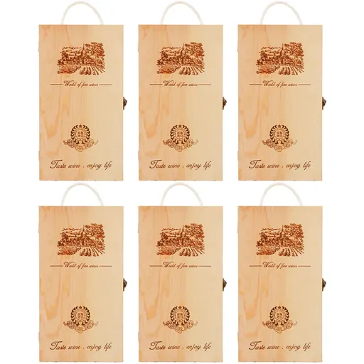 6pcs Red Wine Wooden Gift Box Packaging Storage Box for Wine Bottle Gifts - Double clamshell