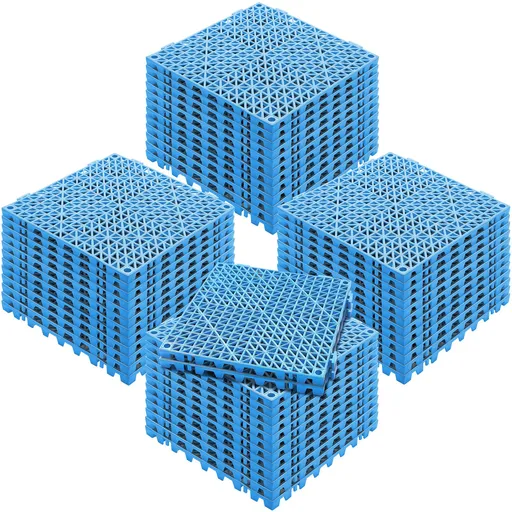 Modular Interlocking Cushion, 50 Pack 30 x 30 cm Splicing Drainage Mats, Soft PVC Interlocking Drainage Floor Tiles, Non-Slip Drainage Holes for Restroom, Bathroom, Kitchen, Pool, Wet Area, Blue