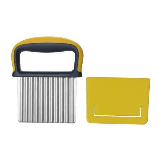 Crinkle Cutter Knife, Potatoes Crinkle Fry Cut and Vegetable Cutter for Veggies, Stainless Steel Carrot Slicer（Yellow）