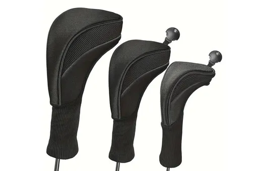 3Pcs Set Golf Club Head Cover for Woods and Driver with Interchangeable Tags 3 4 5 7 X - Black