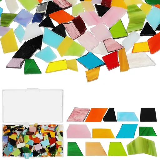 1 box of mosaic glass tiles, used for crafts, home decoration, art projects, and more