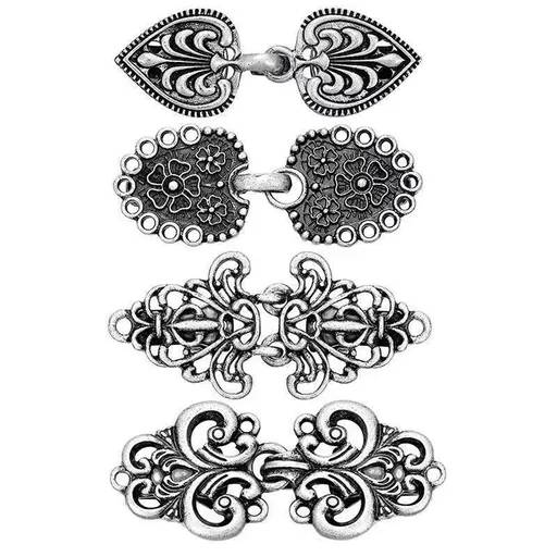 4 pcs Silvery Vintage Sweater Shawl Clip Brooch - Decorative Cardigan Collar Fastener with Rhinestone and Floral Design, Retro Alloy Cape Clasp for Scarves, Shawls and Knitwear