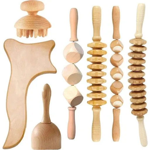 Tools 7-in-1 Lymphatic Drainage Kit Wooden Massager Body Sculpting Tools for Muscle Pain Relief, Anti-Cellulite