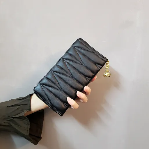Black-W Plaid Women's Classic Quilted Long Wallet - Premium Diamond Stitch Zip Around Card Holder with Multiple Compartments