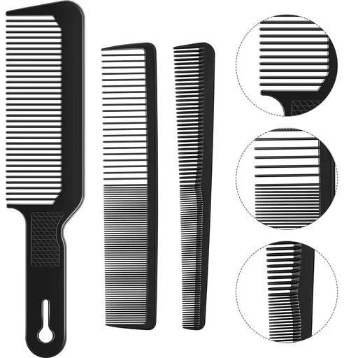 3 Pieces Men Barber Comb Set Taper Hair Cutting Flat top Heat-Resistant Fiber Comb for Men Women （black）