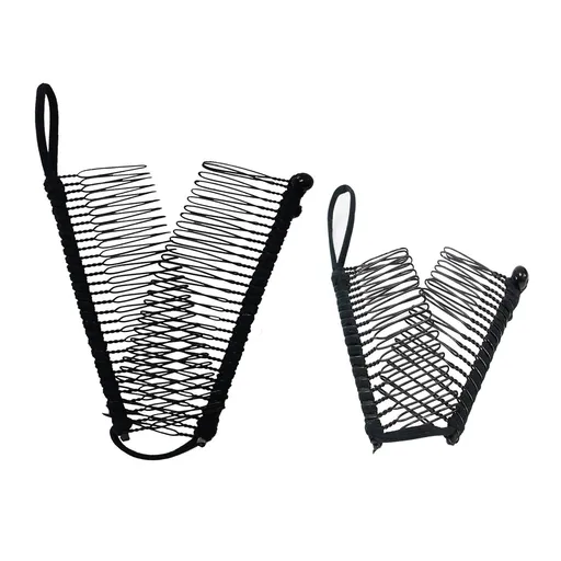 2 Pieces Banana Clips Comb Hair for Thick Hair for Women Adjustable Stretch Ponytail Holder Accessory Double Combs (black_2p)