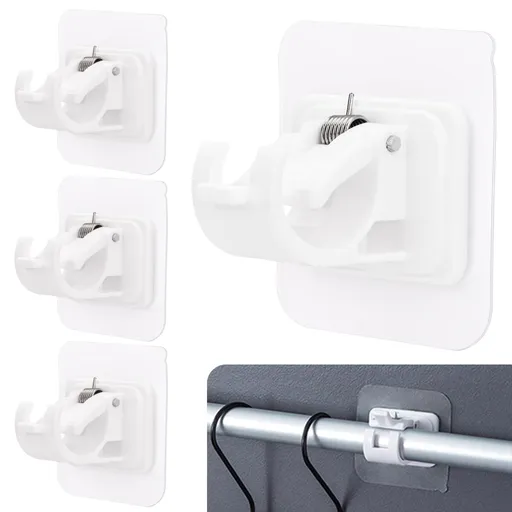 Self Adhesive Round Rod Bracket, 4 Pcs Drapery Hook Holders Fixings Rod Holder No Drill Curtain Rod Brackets, Towel Rod Hooks