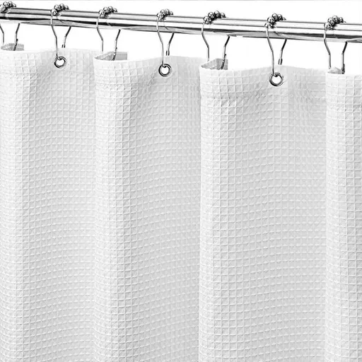 Shower Curtain White - Hotel Style Shower Curtains for Bathroom with Waffle Design, White Fabric Shower Curtain