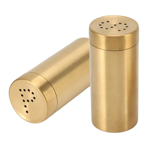 2Pcs Salt and Shakers Set, Stainless Steel Salt and Dispenser Gold Jar Rustproof Seasoning Bottle Easy Filling Salt and Shakers for Modern Home Kitchen（golden）
