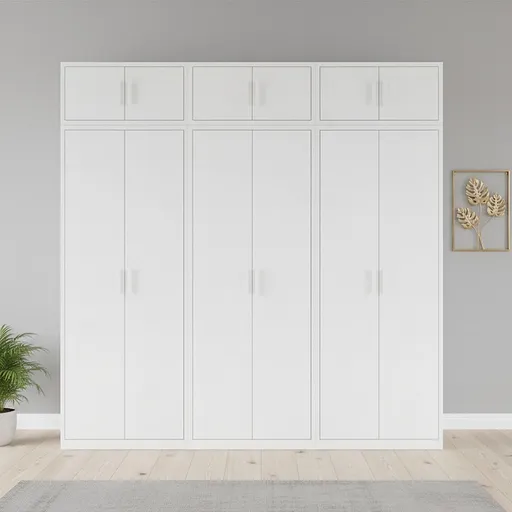 240x240cm 6-Door White Steel Shelf Wardrobe with White Handle Storage Cabinet