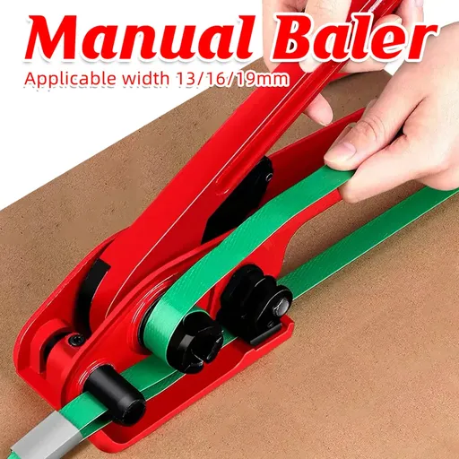 Manual Strapping Tool Integrated Tensioning and Cutting Mechanism Red 27 x 8.5 x 15 cm