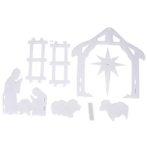 Christmas Nativity Scene Outdoor Decoration 44x27x5cm White PP Hollow Board for Lawn Garden Courtyard