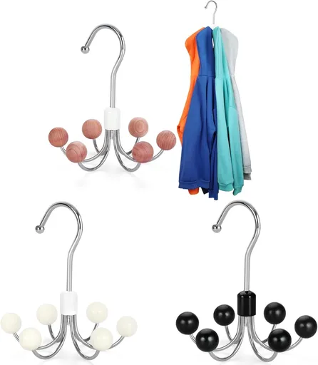 TOPIA HANGER Hoodie Hanger with 6 WOD Balls, 360°Swivel Purse Rack, Scarf Hangers, Closet Hooks, Handbag Organizer, Bra Organizer, Accessory Organizers for Scarf, Tanktop, Hat, Hoodie CT56