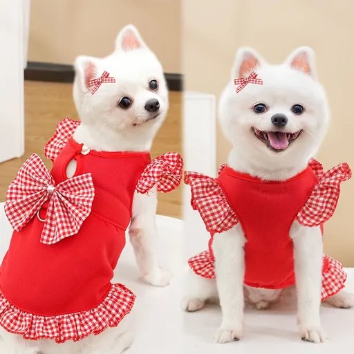 Dog Cat Dress Polyester Fleece Leash Large Breed 398C Red Hoodie with Cut-out Sleeves Dress 3XL (Chest 65cm, Weight 26-40 jin)