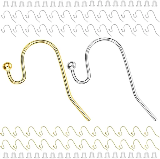 Earring Hooks 100pcs Mix Color Ball Dot Ear Wire with Rubber Backs Earwire for Jewelry Making Earring Supplies (50pcs Ear Wire Each Color and 100pcs Backs, Total 200pcs)