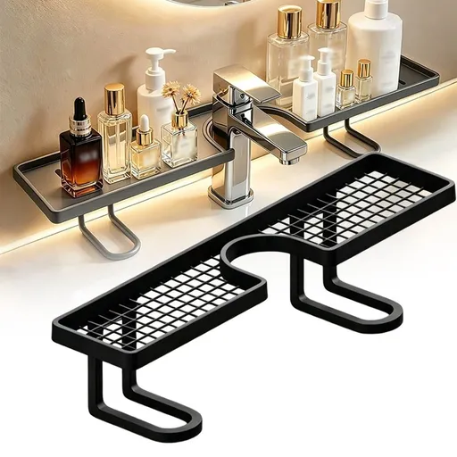 Over Faucet Storage Rack, No-Drill Free Standing Faucet Shelf, Countertop Organizer for Bathroom & Kitchen, Space-Saving, Rustproof, Easy Install, White